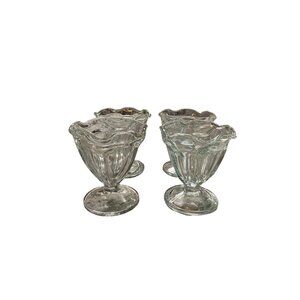 Vintage Anchor Hocking Tulip Clear Glass Ice Cream Sundae Cups 6” Set Of 4